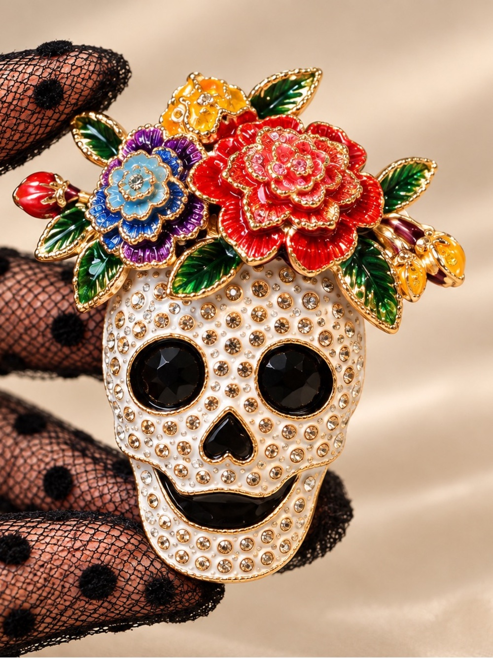 Floral Skull Crown Festive Brooch